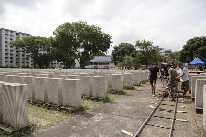Laying the dolly track on Yin Foh Kuan cemetery